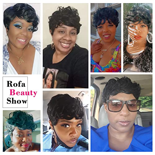 Перука от кратки Вълнообразни Синтетични косми Rofa, Къдрава Перука с бретон в стил Pixie за черни жени, Перуки с къса