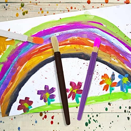 Комплект четки за рисуване темперой от Свинска Четина, 10 теми, с Голяма Кръгла Детски Комплект Четки за рисуване в стил