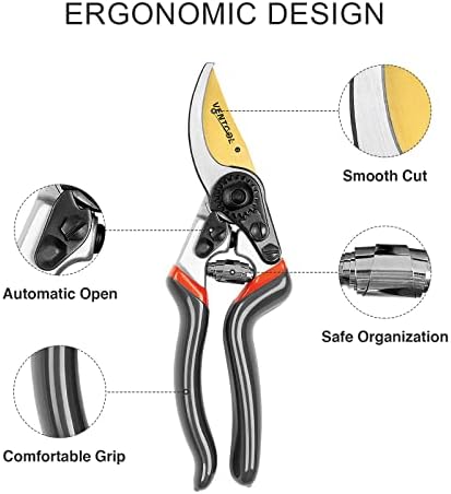 8-инчов Остри Обиколни винарите Ventool, Тежки ръчни градинарски ножици с остриета от неръждаема стомана SK5 и прав връх,