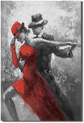 Черно-бяла Стенни живопис Танцьор на Танго в Червено-черни Танцови Костюми, Щампи върху Платно с Рамка за декор Спални
