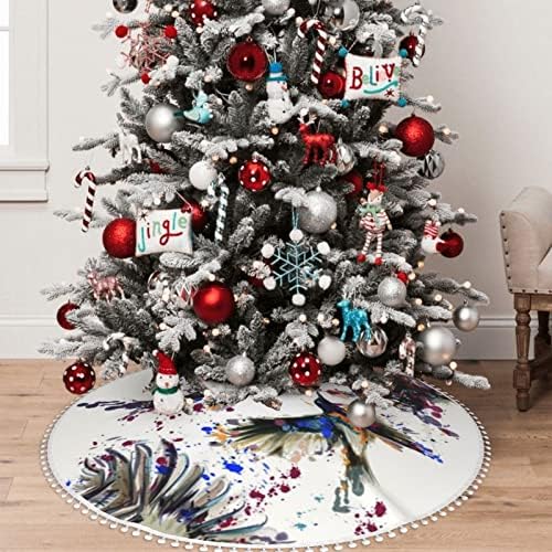 Пола за Коледната елха с pom-помераните, Украсена с Цветя, Лилии и Птици-Художествени Празнична Коледна Украса за дома