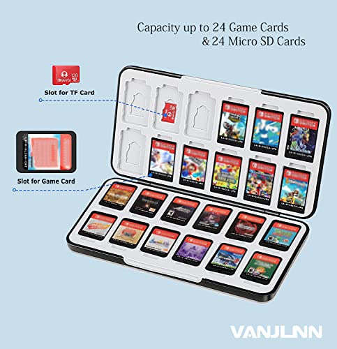 Калъф за игра на карти VANJUNN за Nintendo Switch OLED, Кутия за съхранение 24 + 24 слота за касети и слотове за карти