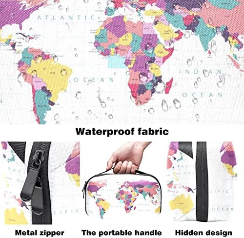 Дамски Чанта за Тоалетни принадлежности с Цветна карта на света, Водоустойчив Кожен Органайзер за Тоалетни Принадлежности,