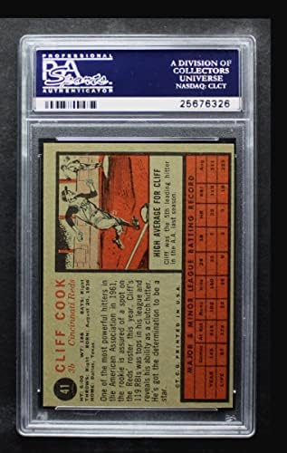 1962 Topps 41 Клиф Кук Синсинати Редс (Бейзболна картичка) PSA PSA 7,00 Червени