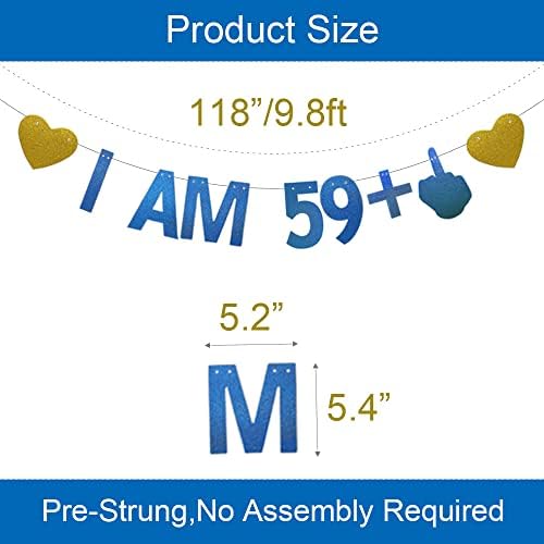 Банер Аз 59 + 1, Предварително Натянутый, Блестящи Сини Хартиени Гирлянди за Забавни Декорации за 60-ия рожден ден, Аксесоари,