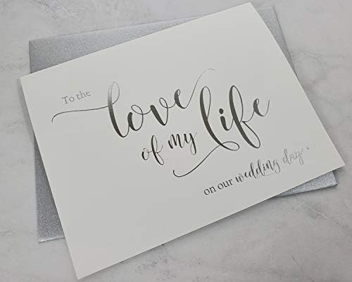 Комплект от 2 Сватбени картички от сребърно фолио в Сребристо проблясващи на пликове, За Любов през целия си живот на