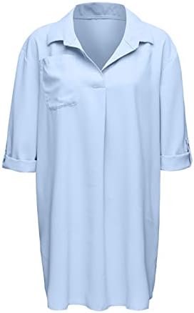 Женствена Рокля-риза с копчета с дълбоко V-образно деколте, 3/4 Ръкав, Однотонное Рокля Свободно, Намаляване, Риза-Туника,