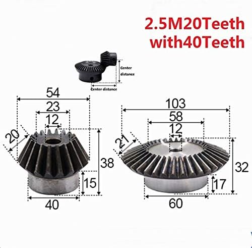 Индустриална скоростна XMEIFEITS 2 елемента 1:2 Конуса Обратно 2,5 Модул 20 на Зъбите + 40 Зъбите Вътрешно дупка 12 мм