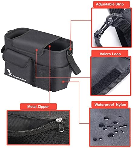 DJCLADUO Универсална чанта-органайзер за колички с изолирани подстаканником - Подвижен калъф с цип и регулируем ремък,