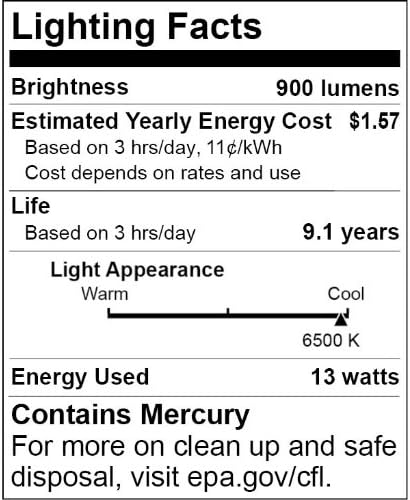 Мини-спирала лампа Sunlite 00815-СУ КФЛ, 13 W (еквивалент на 60 W), Средна база (E26), 900 лумена е в списъка на UL,