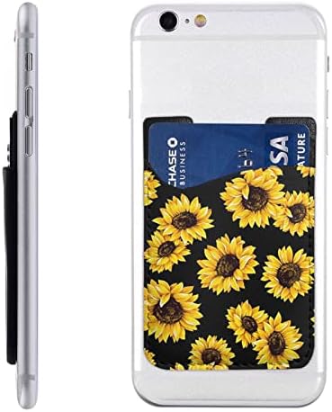 Държач за карти мобилен телефон Sunflower, Кожена паста за портфейла за мобилен телефон, Еластичен държач за карти на