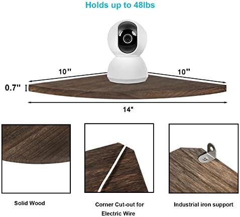 Комплект от 2 стенни ъглови рафтове Joiishom Wood, ъглови плаващи рафтове от масивно дърво за стена, кръгъл торцевая