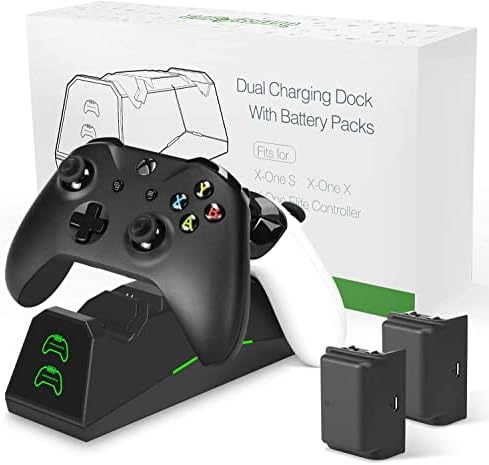 Зарядно устройство innoAura за две контролери за Xbox One - 1600 ма x 2 акумулаторни блока за Xbox One, Xbox One S, Xbox