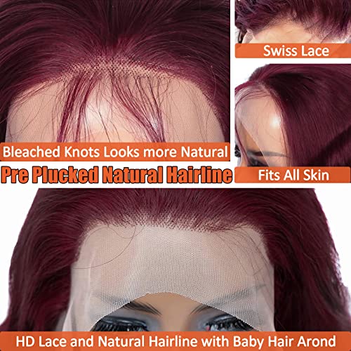 99j Бордо Перуки на дантели от човешка коса 13x6 HD Перуки на Дантели от човешка коса 180% Плътност Обемна Къдрави Перуки