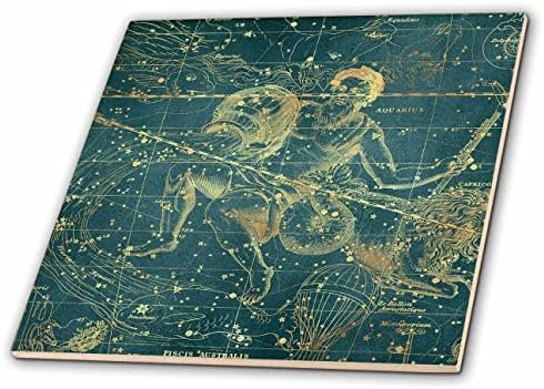 Триизмерна реколта звездна карта. Зодиакален на съзвездието Водолей. Зелен, златист цвят - плочки (ct_353949_1)