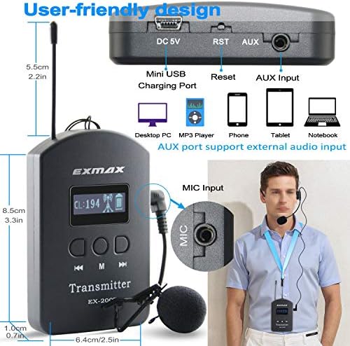 Безжично Слушане устройство EXMAX EX-200E с аудио система, Пренос на глас за Екскурзии с екскурзовод на Тиха Конференция