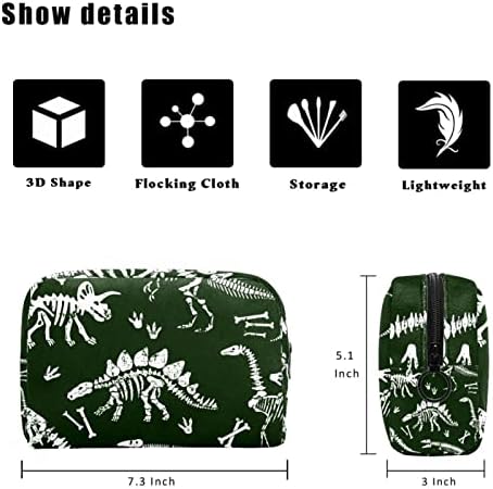 TBOUOBT Косметичка За Грим, Пътна Косметичка, Чанта-Портфейл, чанта с цип, Скелет на Животното Динозавър, Черно и Бяло
