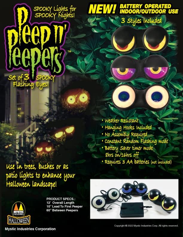 Гирлянди за Хелоуин Пийп N' Peepers с мигащи очи на батерии и Автоматичен таймер (1 комплект)