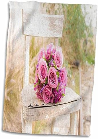 3D Изображение на рози в стил шебби-шик от селски стол и Розови Розами.Јрд Кърпа за ръце/спорт, 15 x 22