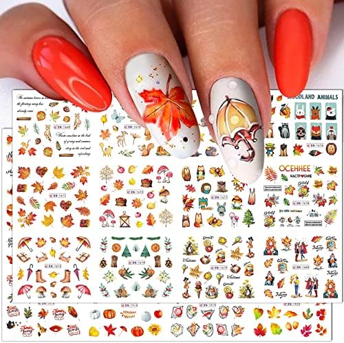 Есенни Стикери за нокти, Златни Есенни Листа, Стикери за Дизайн на Ноктите, 3D Переводные Стикери за нокти с Кленов Листа,