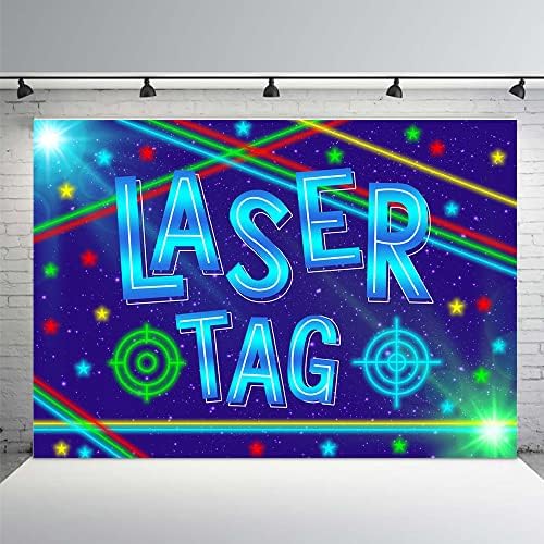 MEHOFOND Лазертаг Фон за парти Цветно Неоново Лазерно Блясък в Звездното небе Лазерни Бойни Оръдия Банер за Парти по