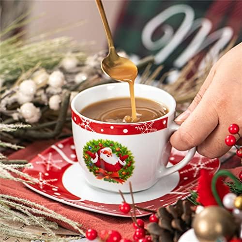 ZLXDP Коледна Порцеланова Посуда за напитки от 12 теми, Набор от Кафе на Чаши за Еспресо и Блюдец, Подарък Вечеря за