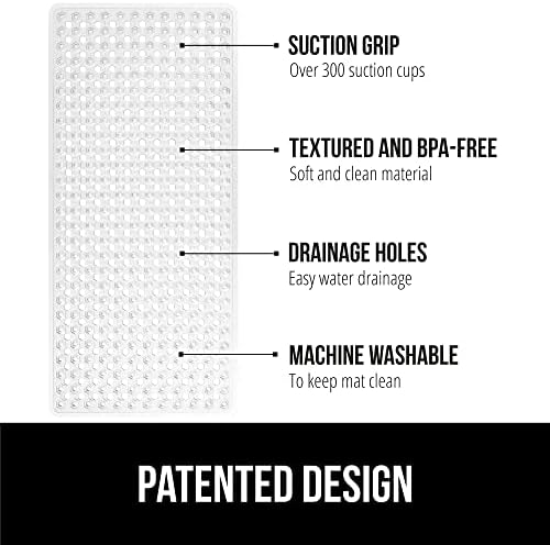 Оригиналната Патентована подложка за душ и вана Gorilla Grip, 35x16, Дълги постелки за баня с вендузи и дренажни отвори,