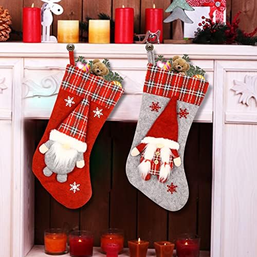 2 Опаковане на Коледни Чорапи 18 инча, Комплект Коледни Чорапи на Дядо Коледа с 3D Големи Джуджетата, Персонални Меки