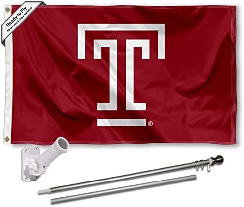 Храмовите Сови Блочный Т-Образна Флаг с Шестия и Държач Скоба Университетски Набор от