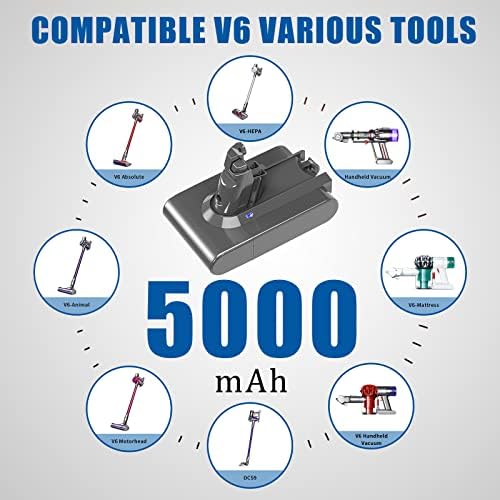 Смяна на батерията от 5000 ма 21,6 На V6, Съвместима с батерия Дайсън V6 VTC4 SV03 SV04 SV09 DC58 DC59 DC62 V6 Animal