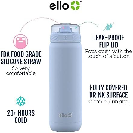 Бутилка за вода от неръждаема стомана с вакуумна изолация Ello Cooper, с Мека соломинкой и линия за носене, с двойни