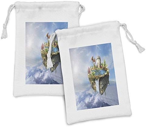 Комплект от 2 Филтър чанти Ambesonne Fantasy, Остров с Водопад с формата на кула-Дракон и Обърнати Планина в Космическото
