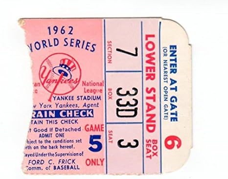 Корен на билета за мач 5 от Световните серии 1962 г. на Янкис изхвърлена Джайентс с резултат 5-3