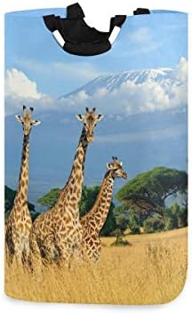 AUUXVA Кошница за Дрехи с Принтом Африкански Жираф Сгъваем Тъканта, кош За Мръсно Бельо Чанта Кошница За Съхранение на