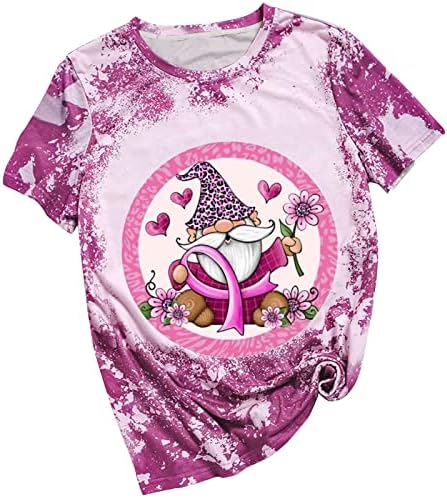 MIASHUI Тениска за Жени с Къс Ръкав, Дамски Тениска За Превенция на рака на гърдата, С Принтом Коса, с Кръгло Деколте,