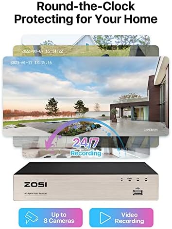Система от камери за сигурност у дома ZOSI 8CH 1080P с твърд диск с капацитет 1 TB, H. 265 + 8-канален 5-мегапикселов