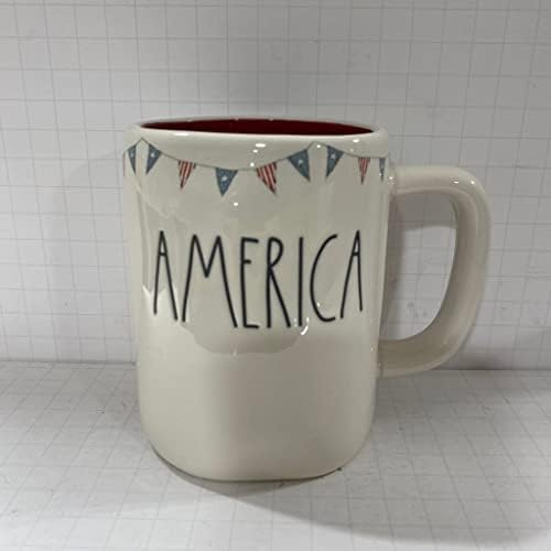 Rae Dunn AMERICA THE BEAUTIFUL Mug - Четвърти юли - 4 юли - Керамична чаша - Могат да се мият в съдомиялна машина и микровълнова