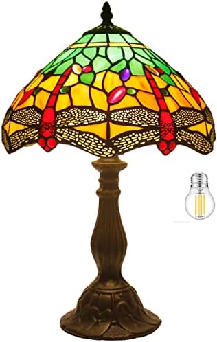 WERFACTORY Настолна Лампа Tiffany Зелено-Жълто Оцветени В Стил водни Кончета Нощна Лампа Настолна Лампа За четене 12X12X18