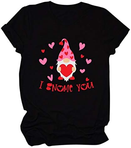 Риза за Свети Валентин за жени, Блузи с Къс ръкав и Принтом във формата на Сърце, Свободна Тениска с Кръгло Деколте,