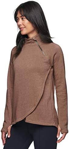 Жена, мек вълнен плат Пуловер RBX Activewear С Имитация на вратата с цип, джобове и отвори за палеца