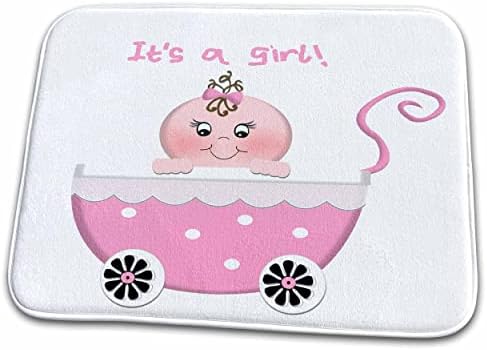 3dRose Сладко детска количка-бебешка количка в розово грах Its a Girl - Подложки За сушене на чинии (ddm-155268-1)