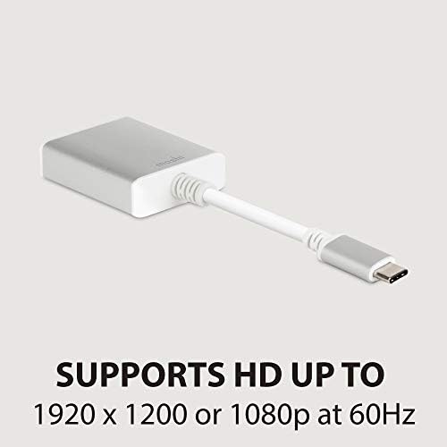 Адаптер Moshi USB-C-VGA, Plug-n-Play, Поддържа HD резолюция 1080p при 60 Hz, Алуминиев корпус, за MacBook сребрист цвят