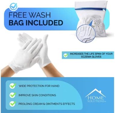 Home Solutions ™ | 8 двойки | Ръкавици от Бял памук за лечение на екзема с мешочком за измиване, Овлажняване Ръкавици