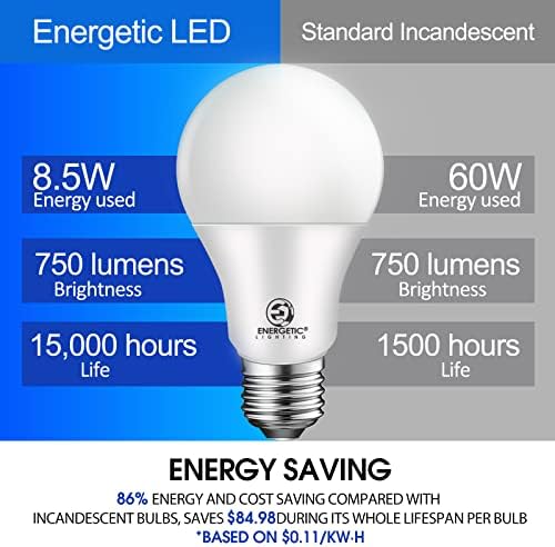Икономия на енергия за ИНТЕЛИГЕНТНО ОСВЕТЛЕНИЕ, което е равно на 60 W led лампи A19, мек Бял 2700K, Стандартна основа