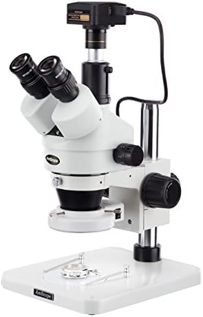 Цифров професионален тринокулярный стереоскопичен увеличение на микроскопа AmScope SM-1TS-144S-5M, окуляры WH10x, увеличаване