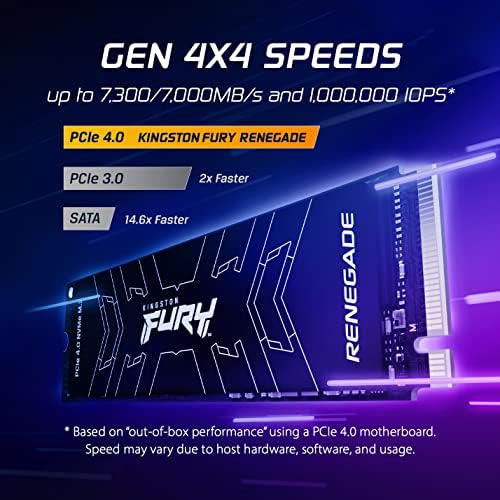 Вграден слот твърд диск Kingston Fury Ренегат 1 TB PCIe Gen 4.0 NVMe M. 2 | Скорост на пренос на данни до 7300 MB/с |