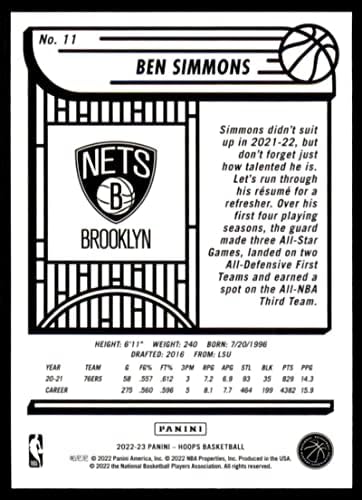 2022-23 Панини Обръчи НБА 11 Симънс, Бен Ню Йорк-Търговска картичка баскетбол MT Brooklyn Nets NBA