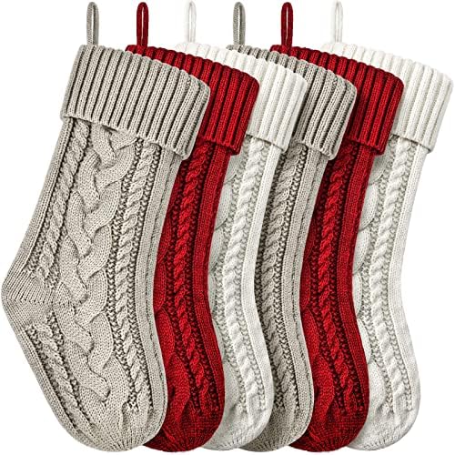 Коледни Чорапи, плетени калъф за Коледни Чорапи Двустранни 18 Инча Манто Чорапи за Семейна Коледна украса (Слонова Кост,