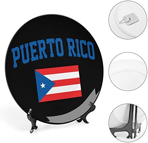 Флаг Пуерто Рико Керамични Декоративни Чинии от Костен Порцелан със Стойка, Висящи Украшения, Трапезария Чинии