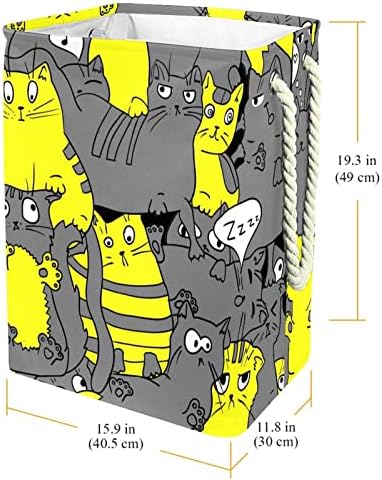 Кош за пране от Забавни Анимационни Котка Жълто-Сива Вградена Подплата с Подвижни Скоби Кошница за дрехи с Дръжки
